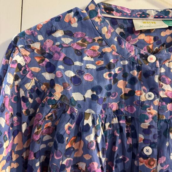 NWT Anthropologie Maeve Puff-Sleeved Buttondown Top Blue Abstract Sz 2X Peasant - Picture 3 of 8
